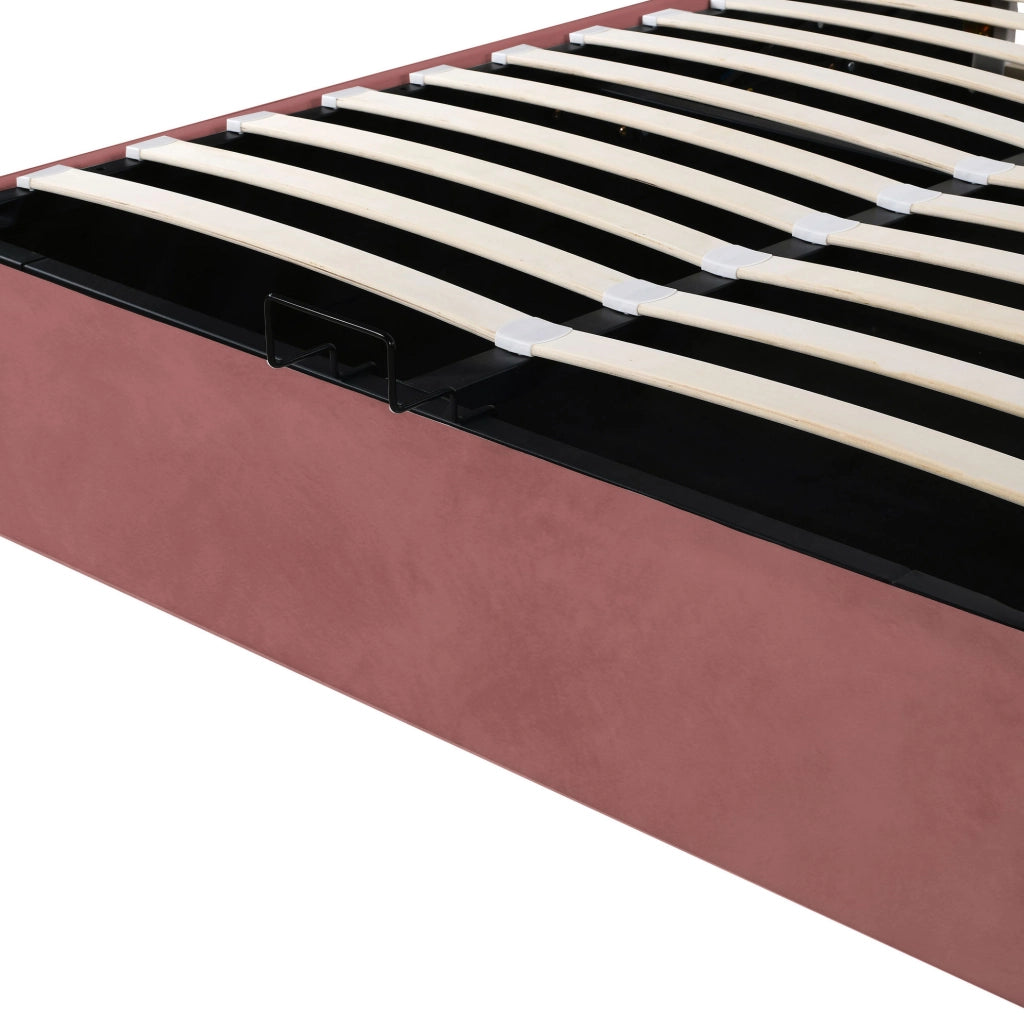 Letto matrimoniale 140x200 cm; contenitore idraulico; velluto rosa (Senza materasso)