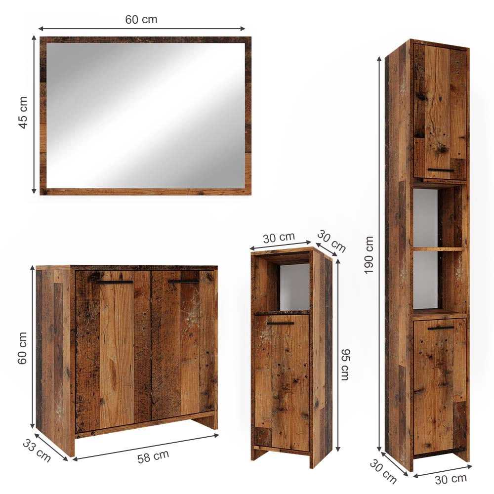 Vicco Set mobili bagno Rovere rustico 4 parti