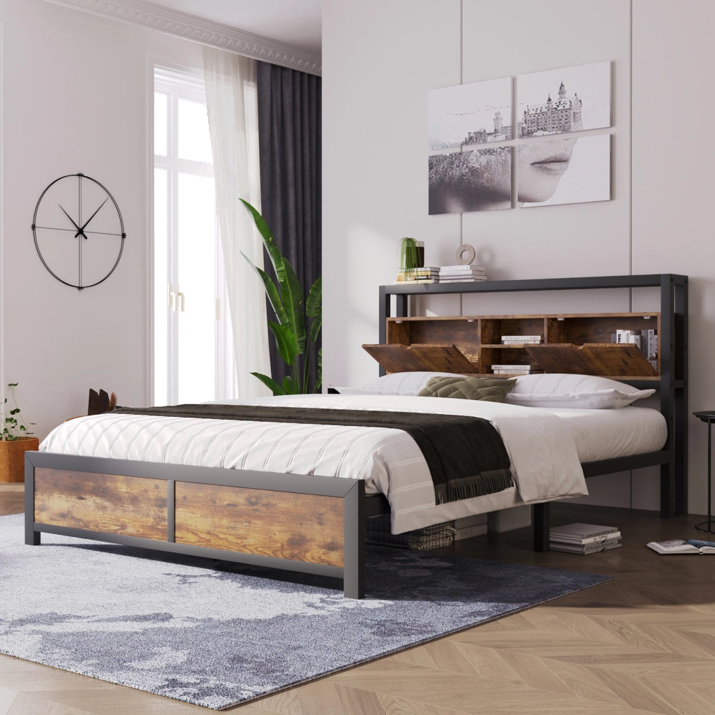 letto metallo e legno naturale 140 x 200 cm