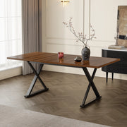 Tavolo da pranzo per 6-8 persone con gambe in metallo a X design minimalista in MDF noce e nero 180 × 90 cm