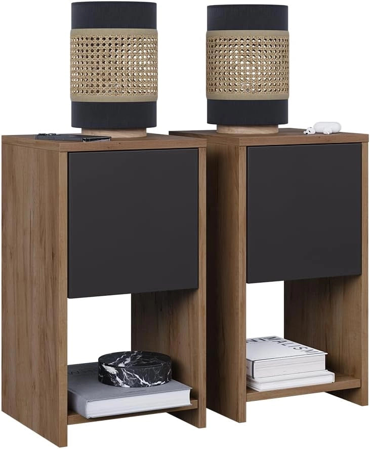 Comodino Evo, Quercia dorata/antracite, Set di 2
