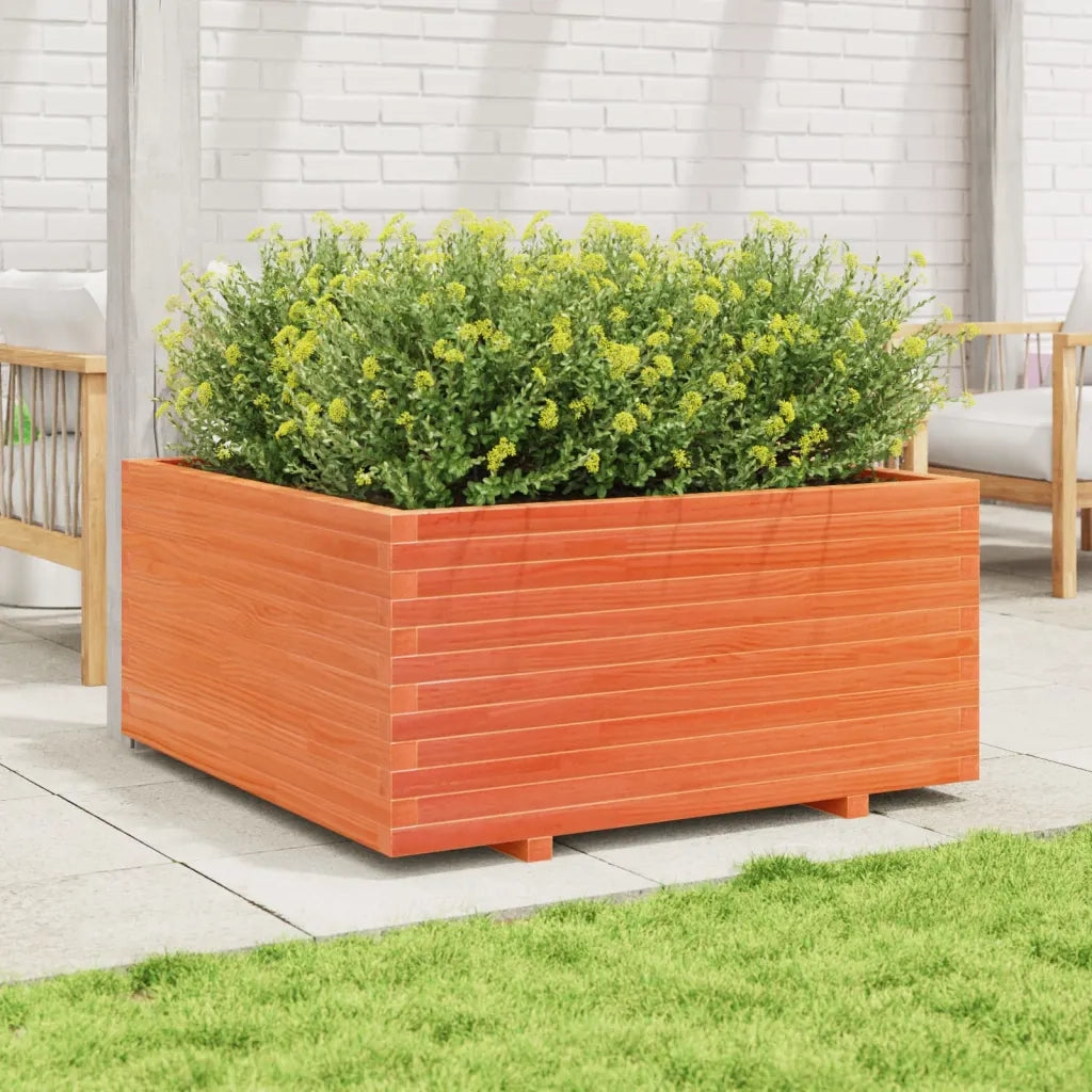 Fioriera Giardino-Vaso da Esterno-Contenitore per Piante Marrone Cera 100x100x49,5 Legno Massello Pino