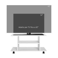 Mobile TV Moderno con Ripiani, Mobiletto Porta TV da 42" con Ruote Girevoli a Freni, 2 Piccolo Ripiani Laterali per Soggiorno e Camera da Letto, 80x40x40 cm, Bianco