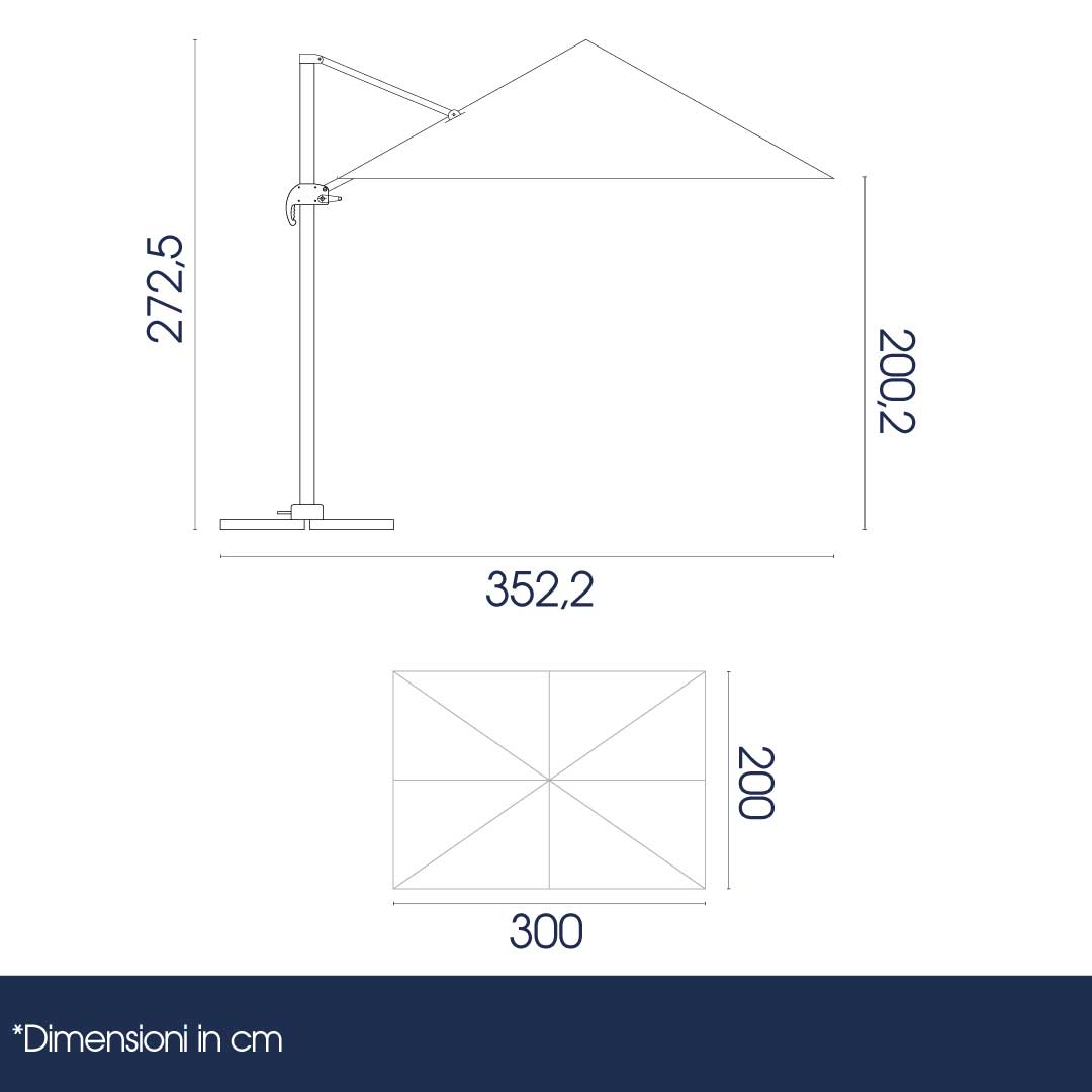Ombrellone Decentrato da Giardino 2x3m in Alluminio Panna