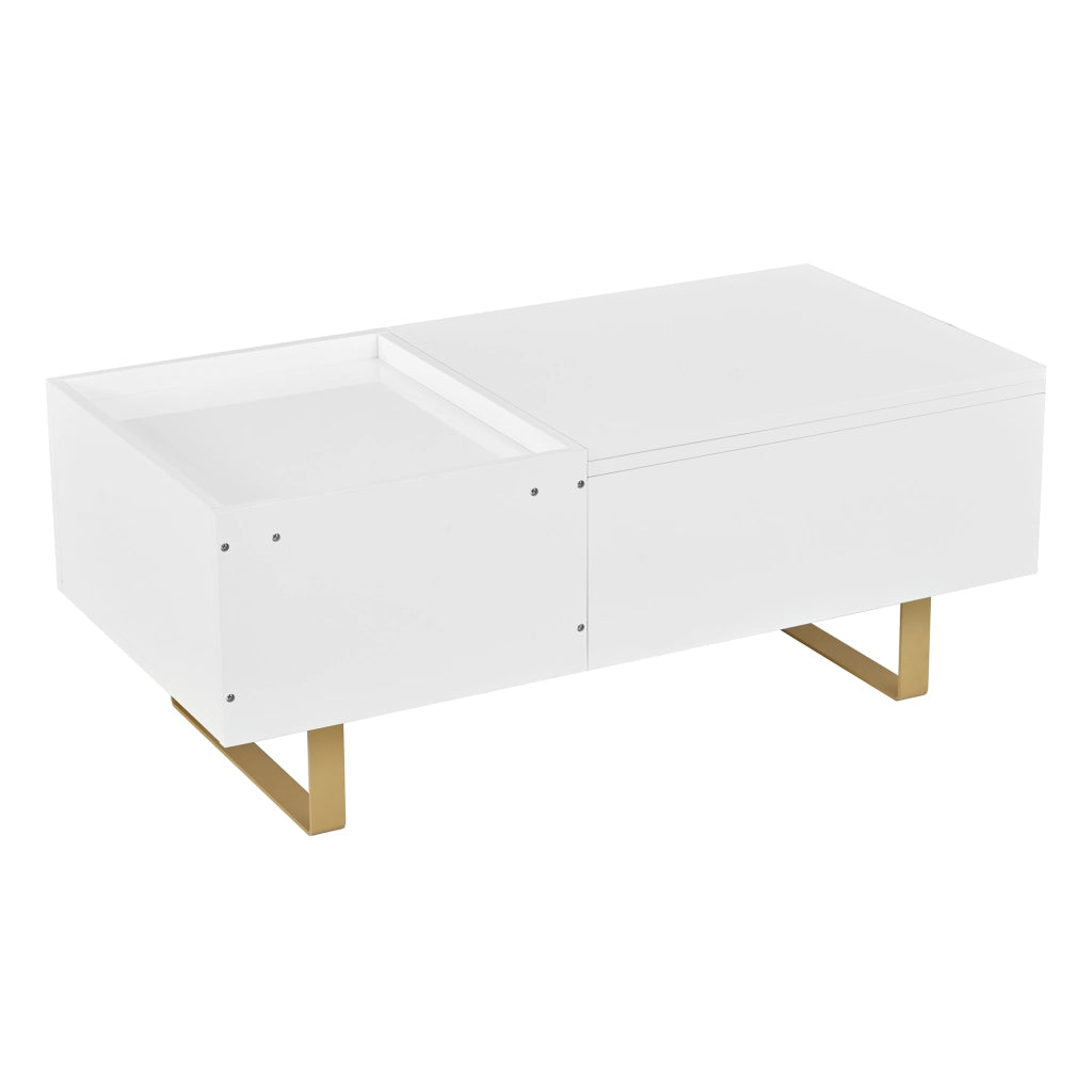 Tavolino lucido, con piano regolabile in altezza, in MDF, con cassetto, gambe in metallo, bianco