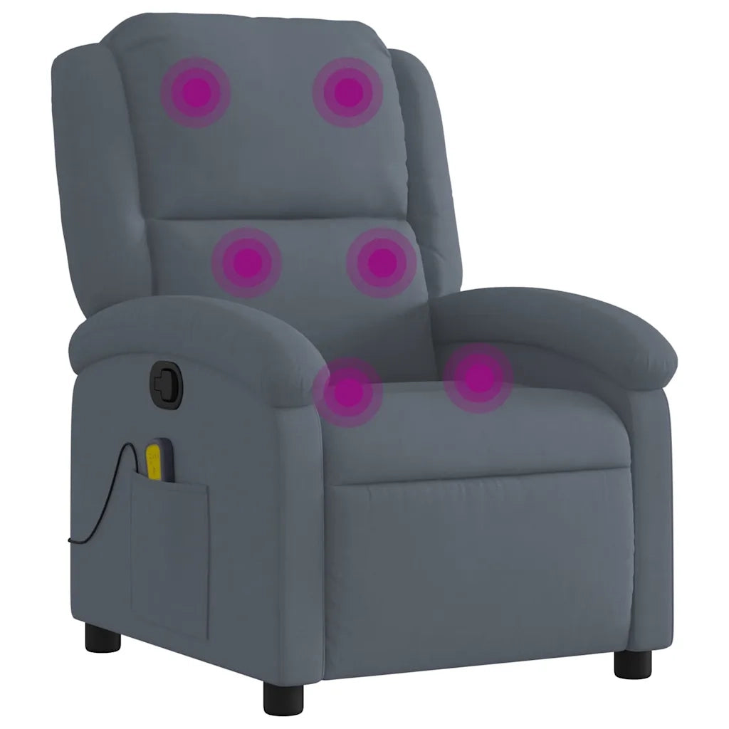 Poltrona Massaggiante | Sedia Relax Reclinabile Grigio Scuro in Velluto