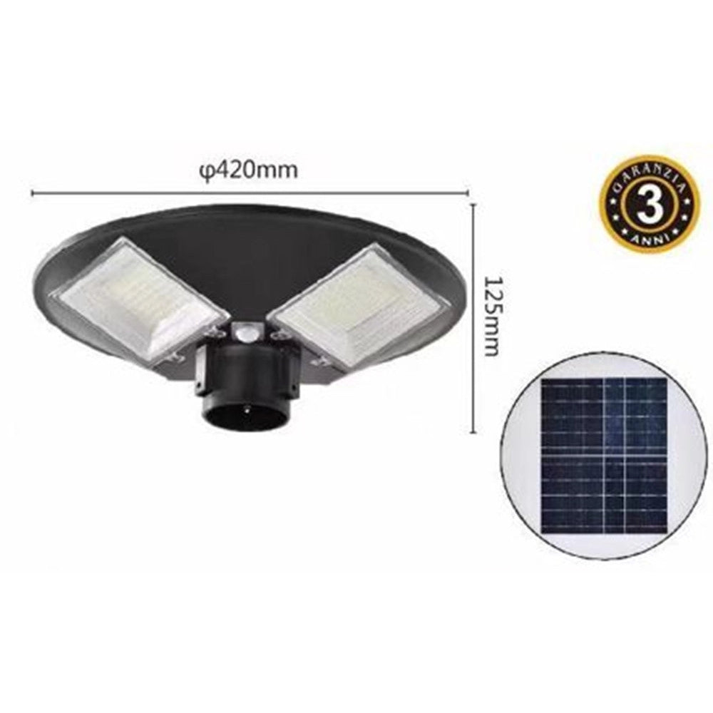 Trade Shop - Lampione Led Circolare Con Pannello Solare Sensore Movimento Ip65 100w Lt112-120-7000k -