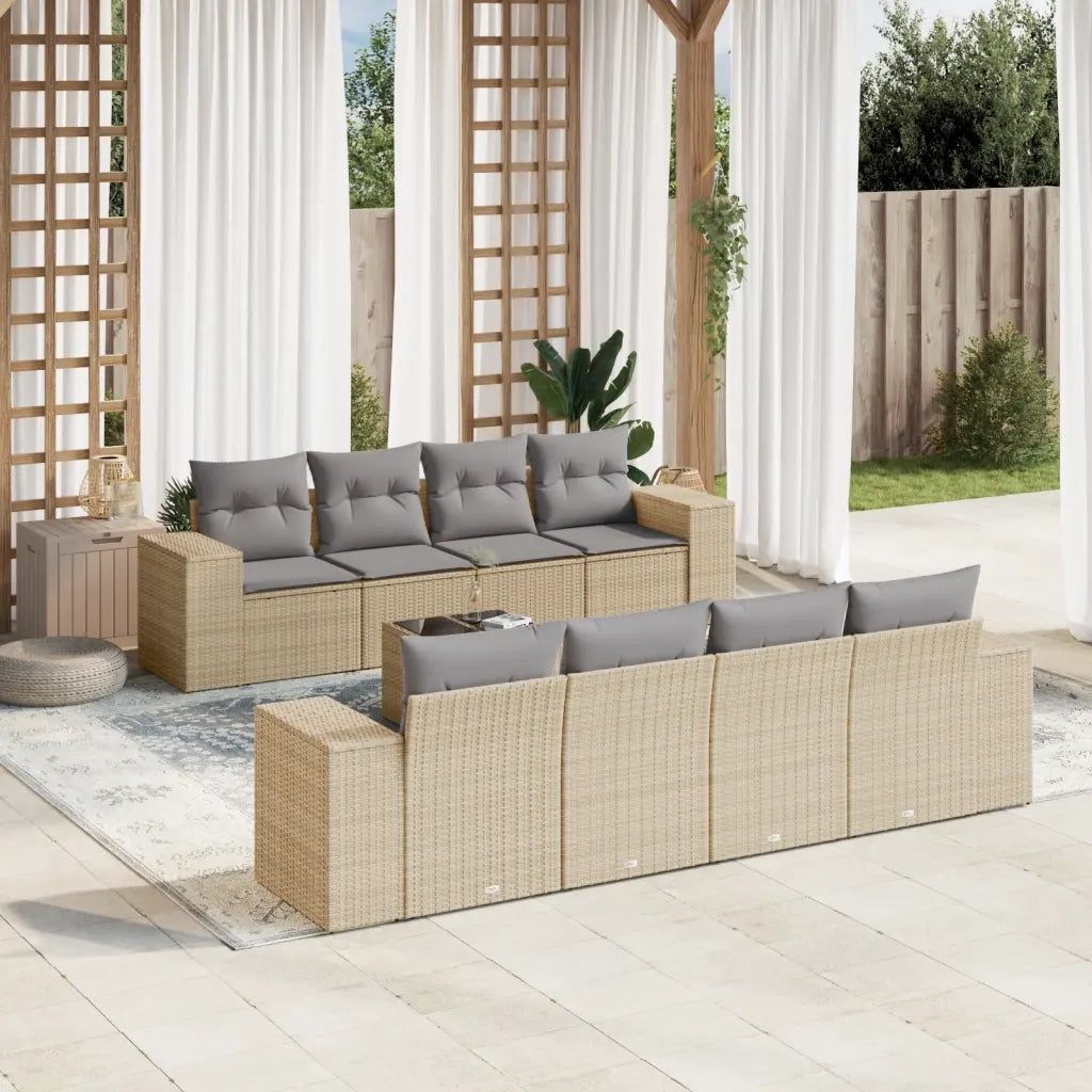 Set Divano da Giardino 9 pz con Cuscini Beige in Polyrattan 3222348