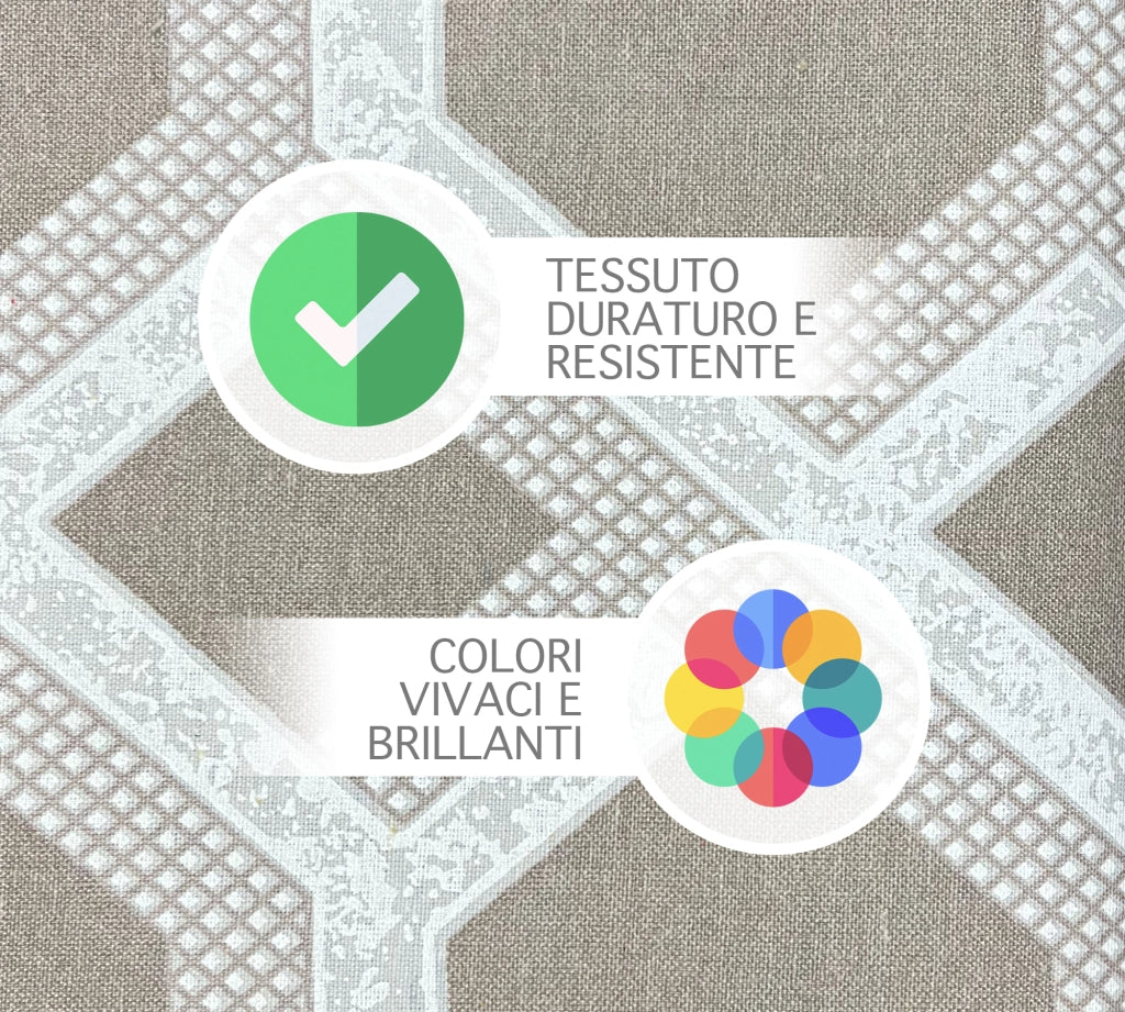 Telo Arredo In Cotone Panama Stampato Varie Fantasie GrandFoulard Copridivano Copriletto Sofà Prodotto Italiano Singolo e Matrimoniale  - Esagono beige - 1 Posto