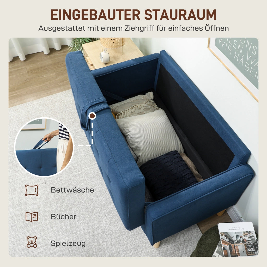 Divano 2 posti con contenitore ¨C zephmum ¨C blu, tessuto trapuntato, 117x62x78 cm