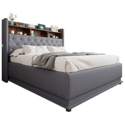 Letto Contenitore 160 x 200 cm con LED; USB e vano idraulico in Tessuto Grigio