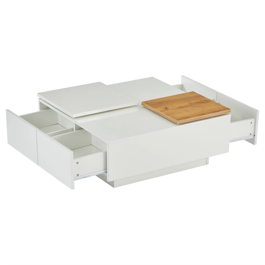 TAVOLINO DA CAFFÈ quadrato lucido bianco 75x75x33,5 cm con 4 cassetti
