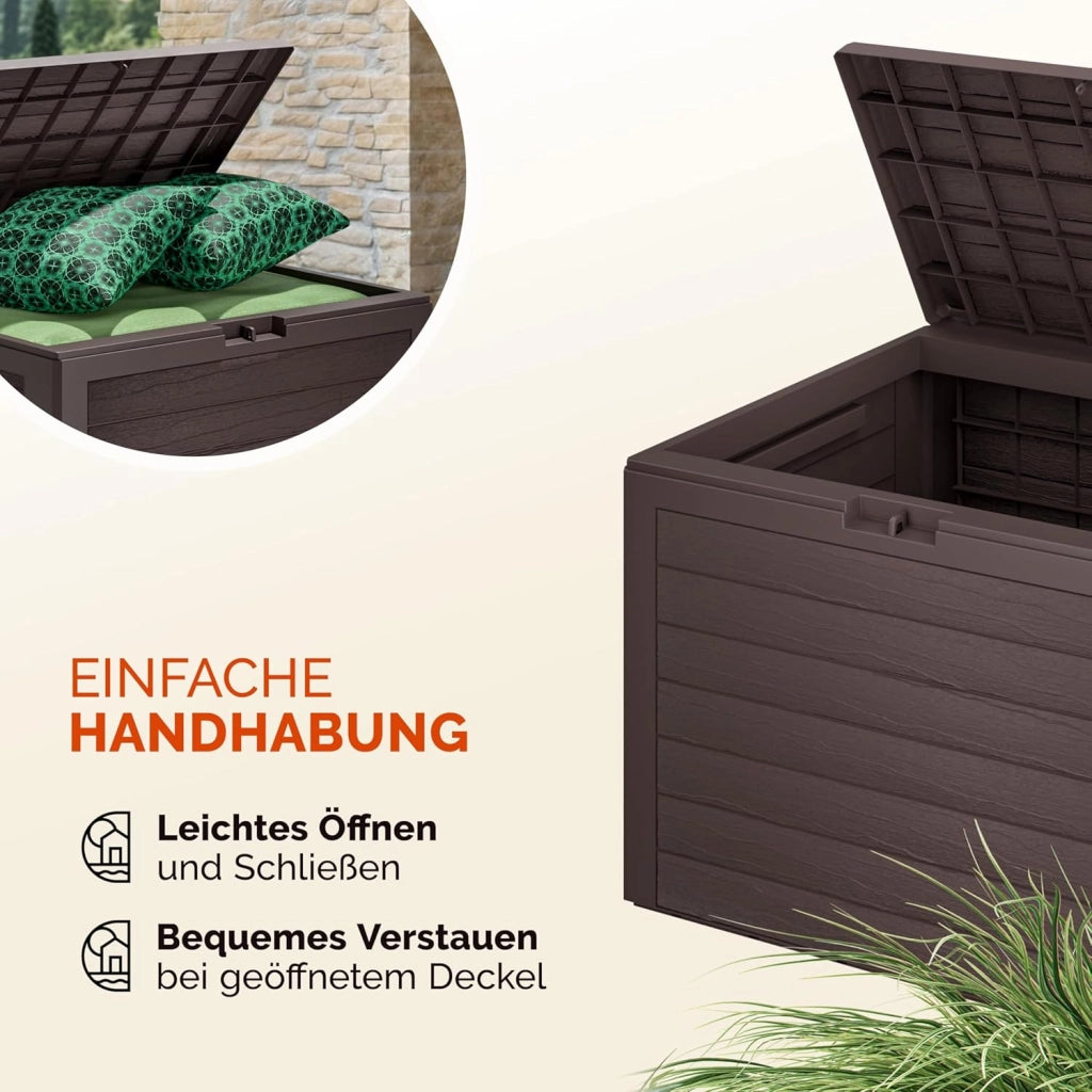 ® Baule da Giardino Lille 190 L Effetto Legno Orgenizer Box Giocattoli 78x44x55cm Multibox Impermeabile Esterni