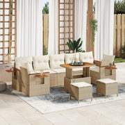 Set divano da giardino 10 pezzi  con cuscini beige in polirattan e legno