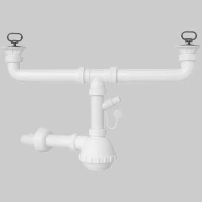 SIFONE PER LAVELLO A FIASCA A 2 VIE CON PILETTE E ATTACCO LAVASTOVIGLIE  11/2 x Ø32/40 mm - 1 pezzi - Idroweb