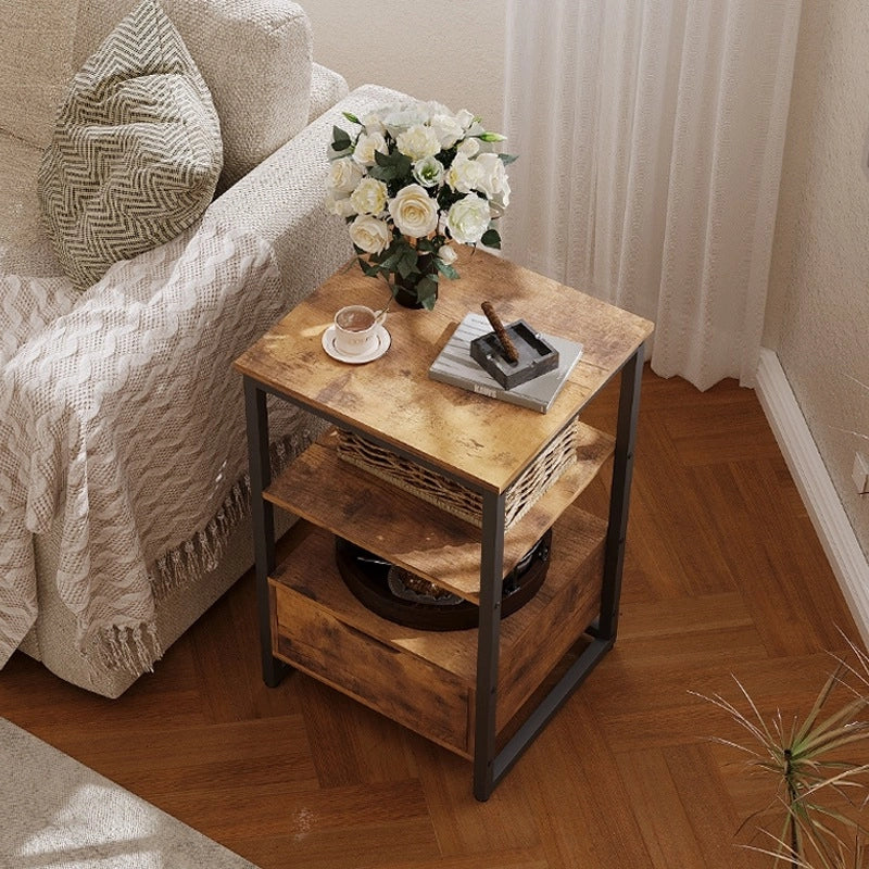 Comodino, tavolino da camera, cassettiera, stile loft marrone scuro, 2 ripiani, 80 cm