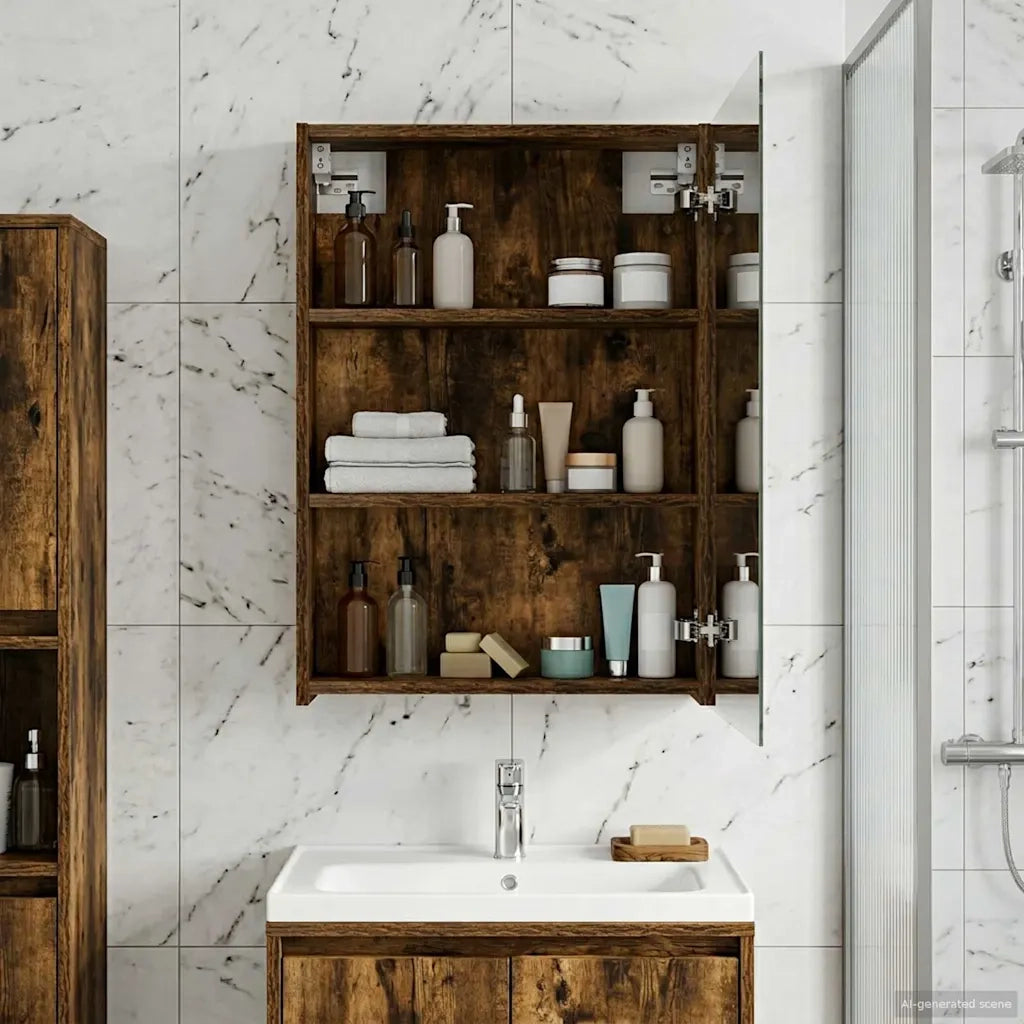 Mobiletto per specchio da bagno Rovere fumé 50 x 14,5 x 70 cm