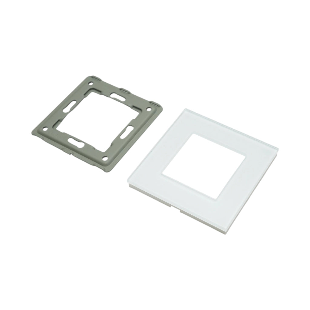Cornice singola in vetro bianco per presa e interruttore 86x86x10 mm
