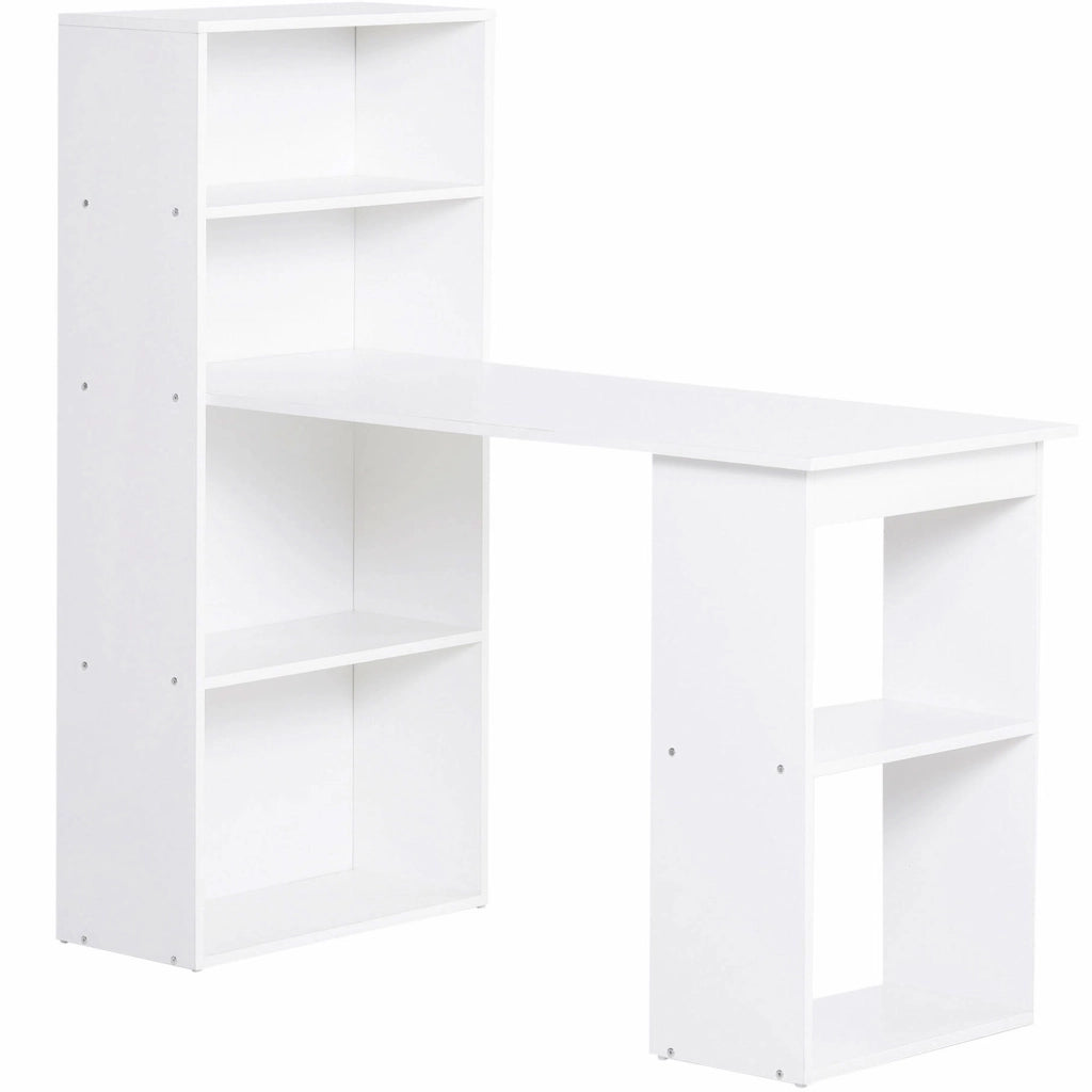 Scrivania lineare con 4 ripiani e 2 vani aperti per ufficio e home office, bianco, 120 × 55 × 120 cm
