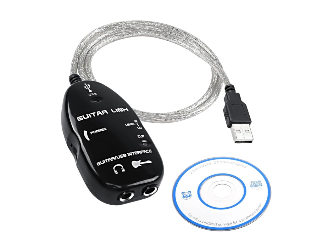 Scheda audio USB Guitar Link per Chitarra Adattatore USB di registrazione PC MAC Lunghezza 1 Metro con Uscita Cuffie