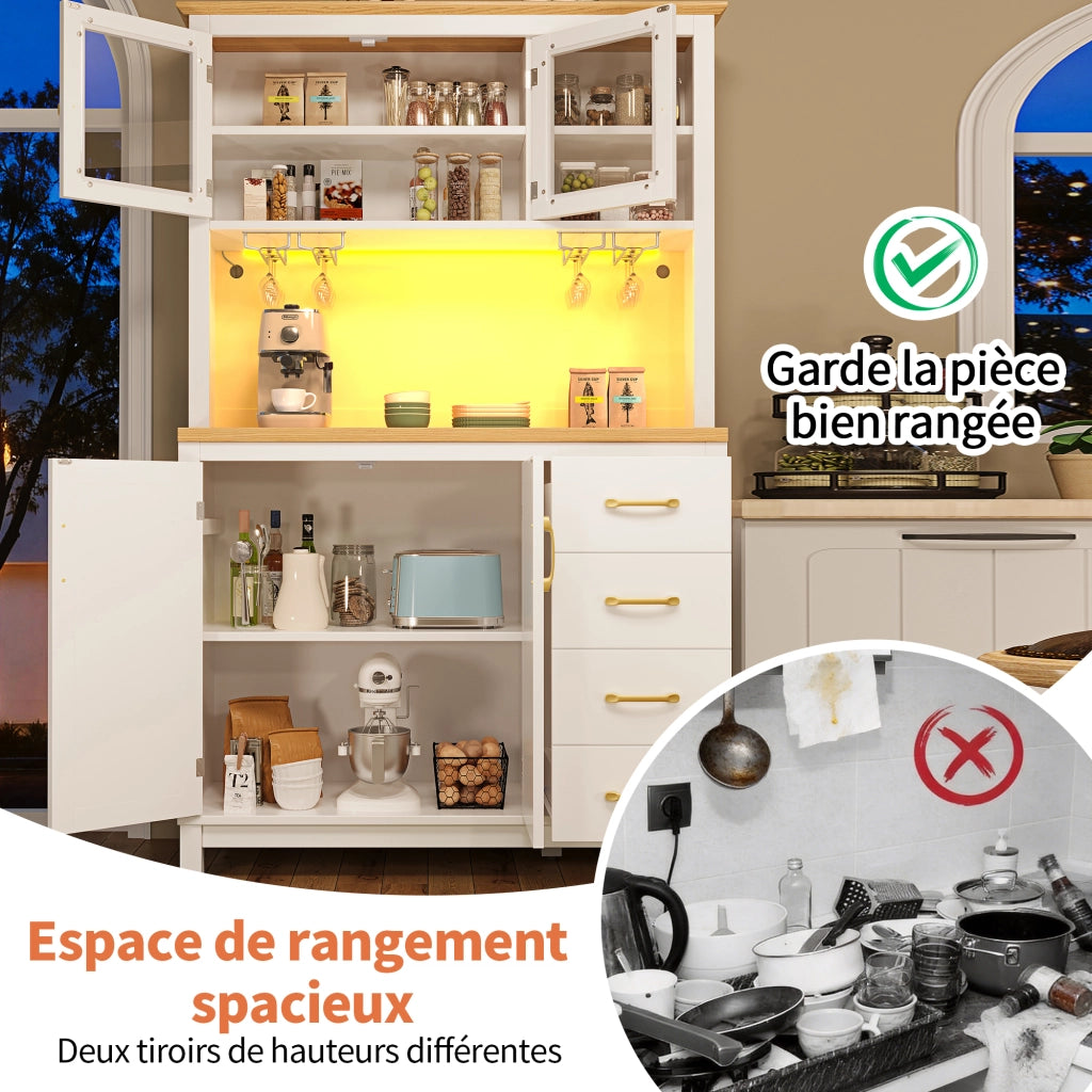 Credenza da cucina con 4 Ante e LED controllato tramite App; in MDF; 105.5 x 40 x 180 cm; Bianco
