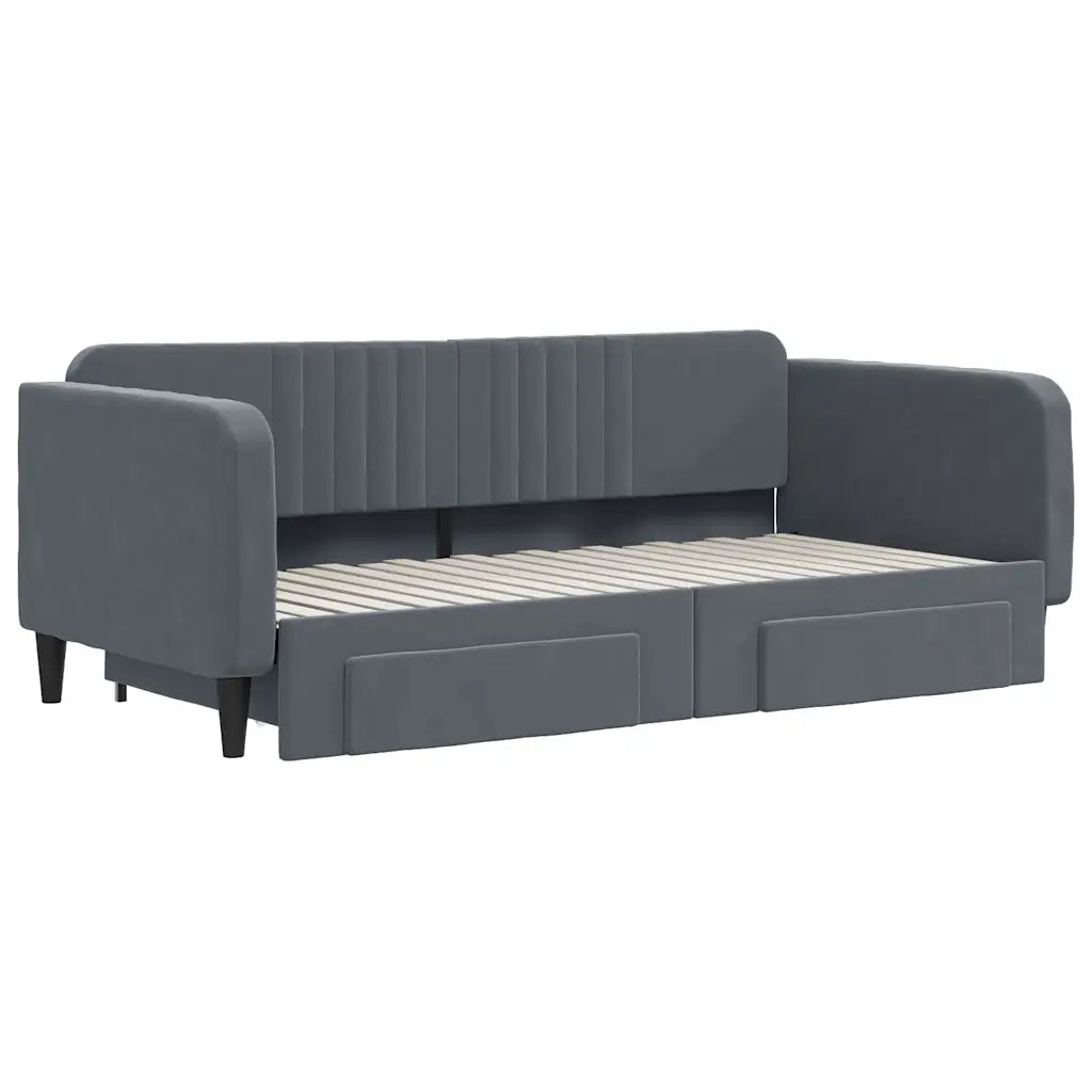 Divano Letto Estraibile Cassetti-Sofa Letto-Daybed Grigio Scuro 90x190cm Velluto 913286