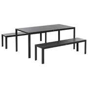 Set da Pranzo da Giardino Tavolo Rettangolare 2 Panche Telaio Alluminio anodizzato nero esterno terrazzo