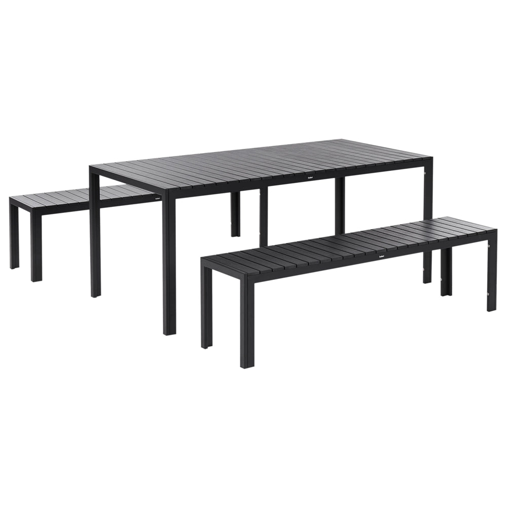 Set da Pranzo da Giardino Tavolo Rettangolare 2 Panche Telaio Alluminio anodizzato nero esterno terrazzo