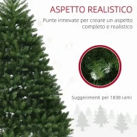 Albero di Natale Artificiale da 195 cm con 1838 Rami con Base in Acciaio per Interni, Verde