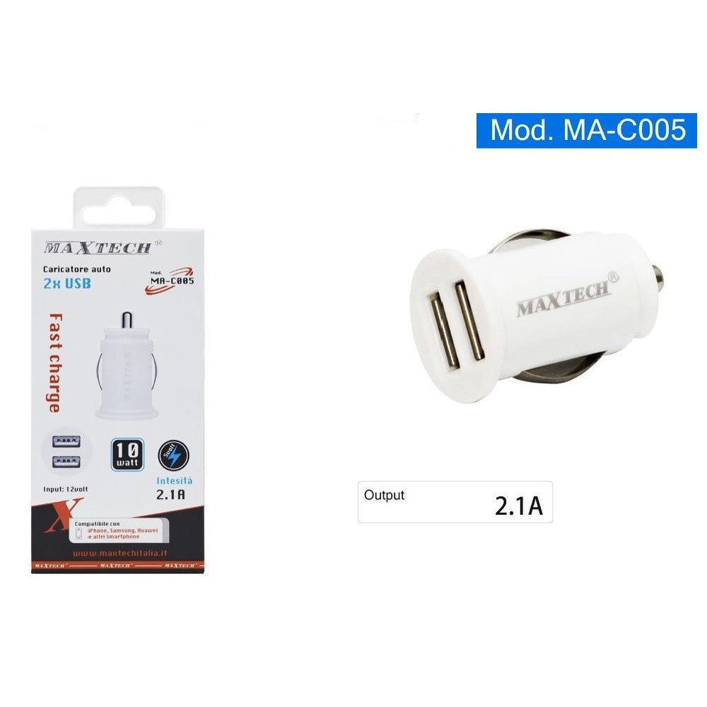 Trade Shop - Caricatore Per Auto 2 Usb Caricabatteria Presa 2.1a Ricarica Rapida 10w Ma-c005 -