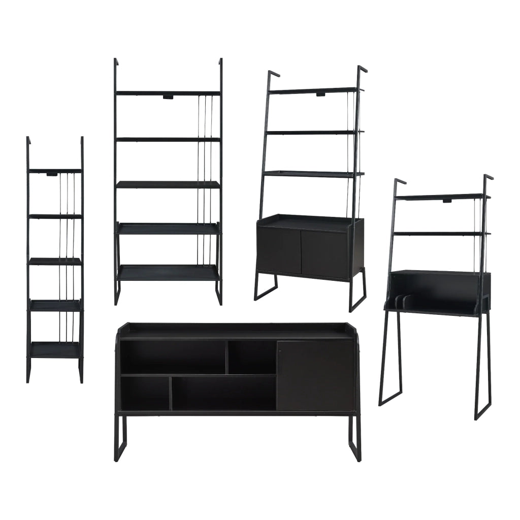Set di 5 mobili tra cui scrivania porta TV e 3 ripiani a scala nero 03_0009405