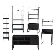 Set di 5 mobili tra cui scrivania porta TV e 3 ripiani a scala nero 03_0009405