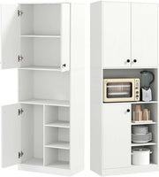 Credenza Alta da Cucina 166 cm, Mobile Cucina Dispensa con 3 Porte, 2 Cassetti e 4 Ripiani Aperti, Mobile Buffet Multifunzionale per Bagno, Soggiorno, Sala da Pranzo, 60×33×166 cm (Bianco)