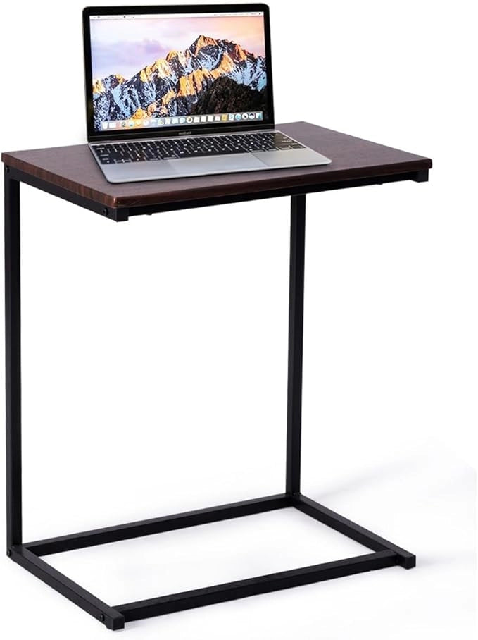 Tavolino Porta PC Laptop, Tavolo da caffè in Legno e Metallo, Ideale per Soggiorno, Balcone, Studio e Giardino, 55 x 35 x 65 cm (Noce)