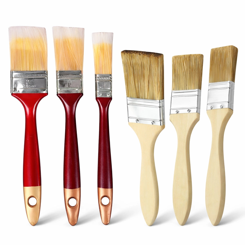 Set 6 Pennelli Pittura e Verniciatura 1" 1,5" 2" Manico Legno 74362+74363