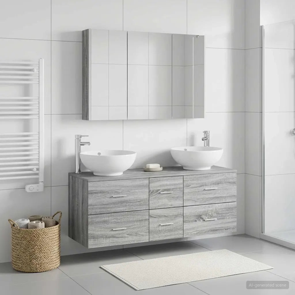 Set di mobili per il bagno 4 pcs Sonoma grigio 3406988