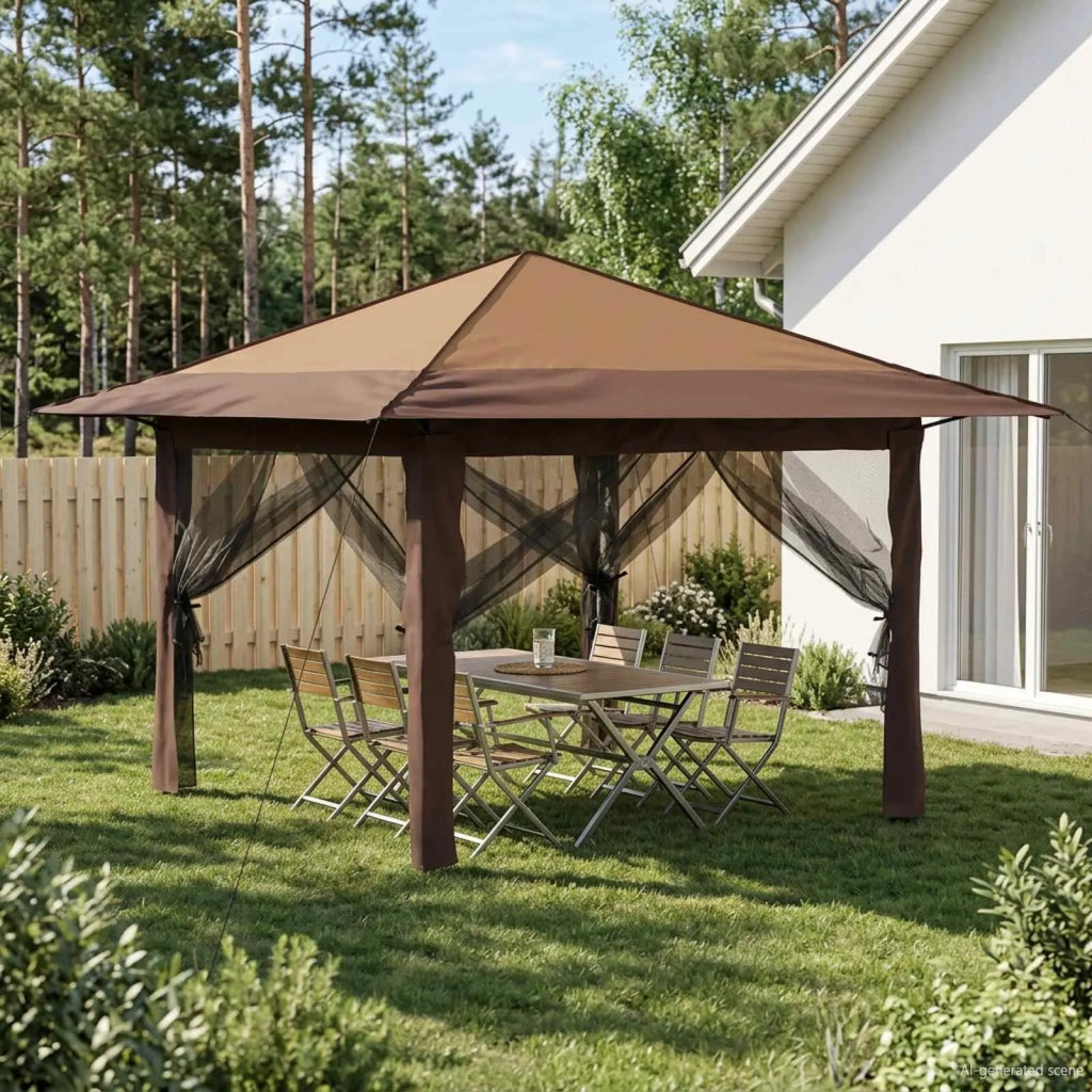 Gazebo con 4 Pareti 3,3 x 3,3 m Beige e Marrone 42036813