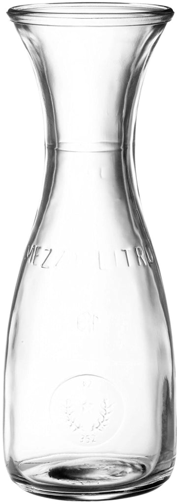 BROCCA 500ML MISURA CARAFFA IN VETRO COLLO D'OCA PER ACQUA VINO MEZZO LITRO