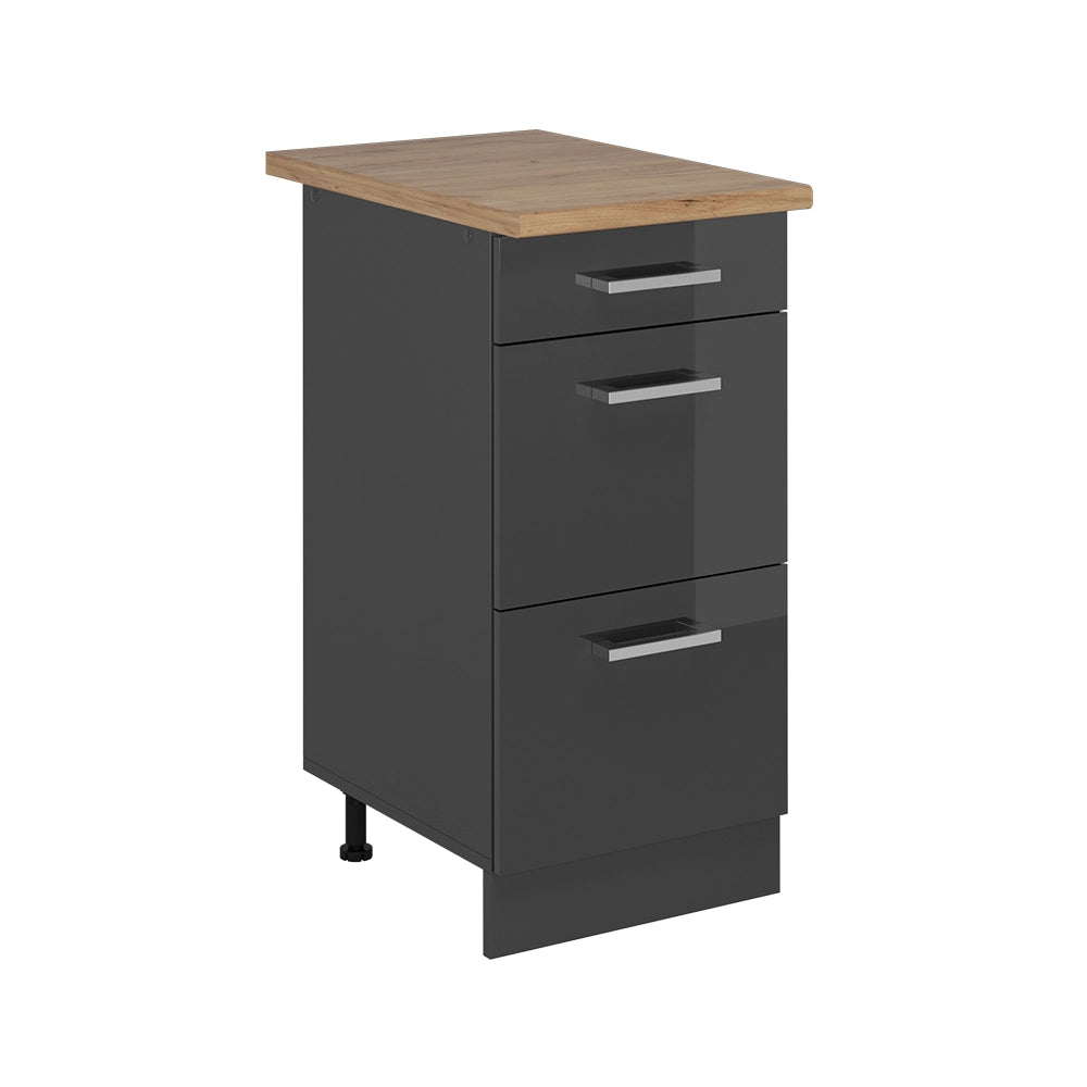 Vicco Mobiletto base per cucina Antracite lucido 40 cm con cassetti, PL Rovere