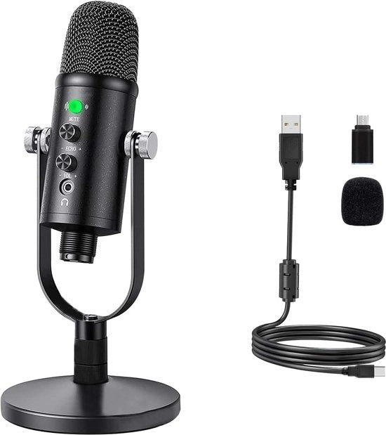 Microfono condensatore metallico USB - adatto per PC, Mac, Twitch, YouTube microfono da gioco plug-and-play - microfono computer - microfono per registrazioni live podcast