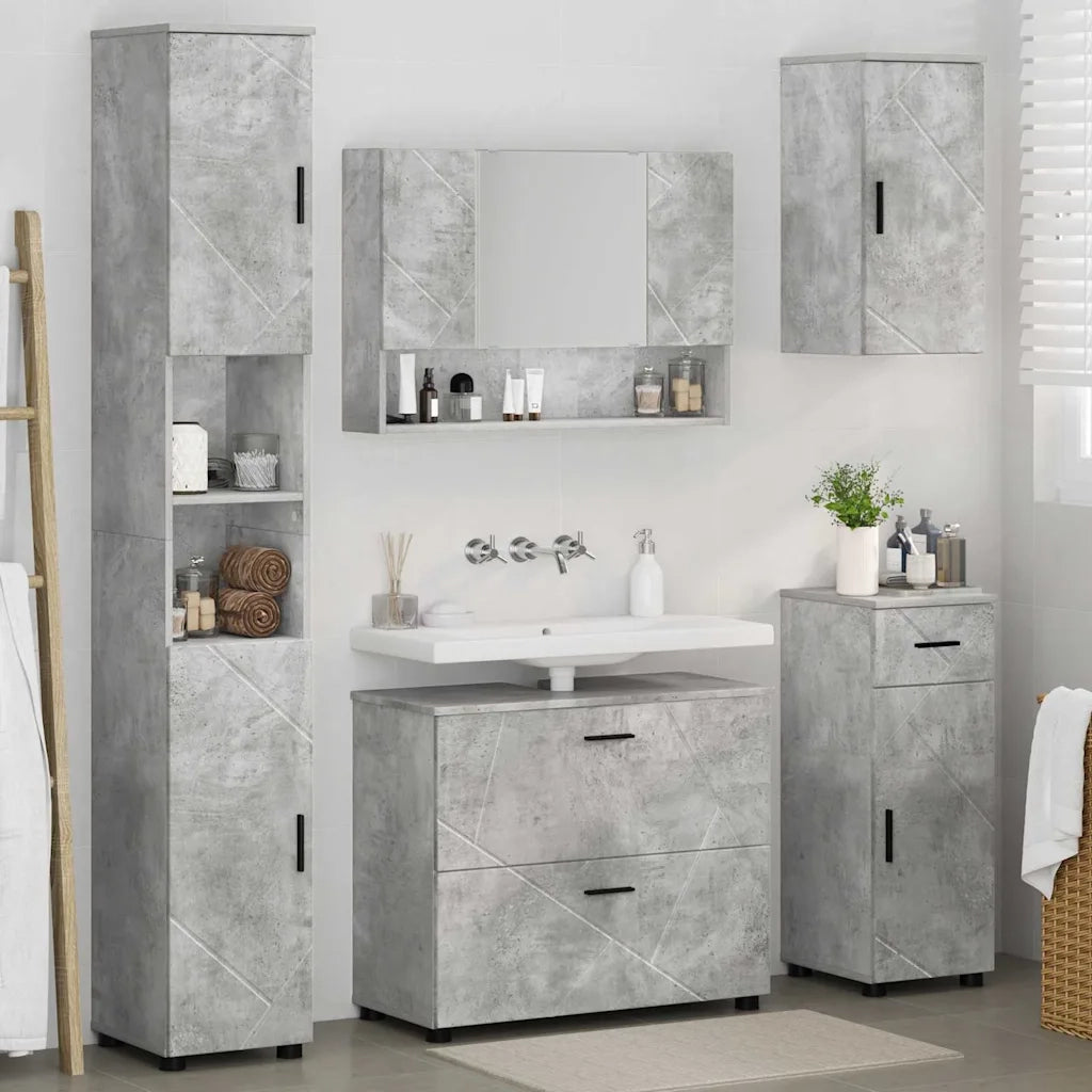 Set di mobili per il bagno con cassetto 5 pcs Grigio cemento
