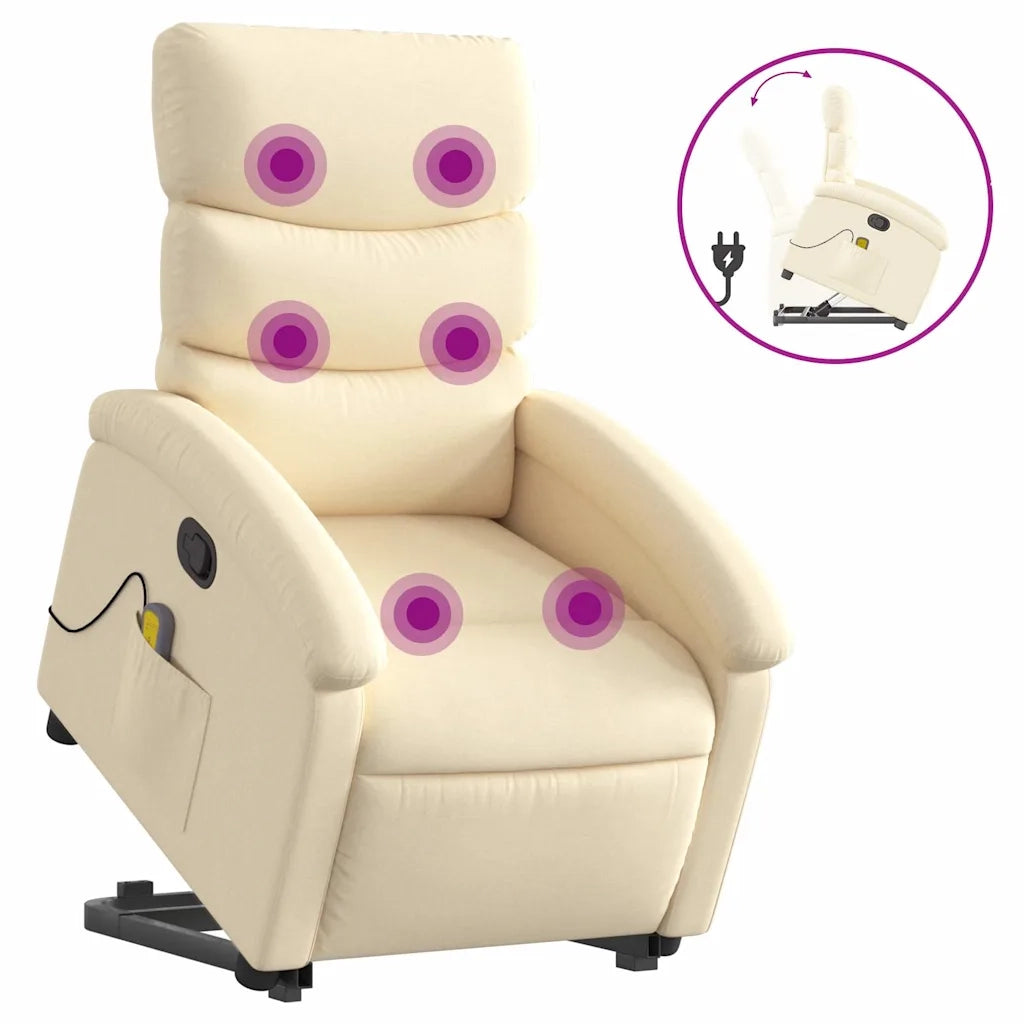 Poltrona Alzapersona Massaggiante | Sedia Relax Reclinabile Crema in Tessuto