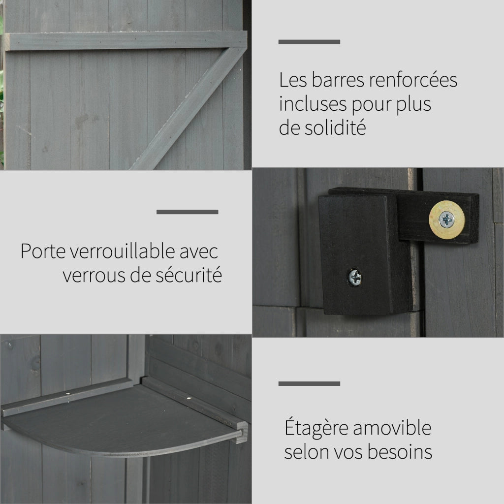 Armadio da giardino in legno con 3 ripiani e 2 porte ¨C zephmum ¨C grigio 77x54x179 cm