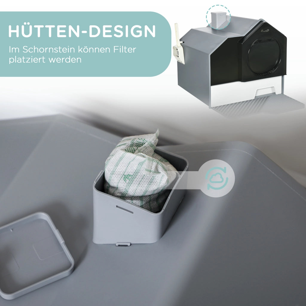 Lettiera per gatti con design carino ¨C Xylo ¨C grigio, con setaccio e paletta