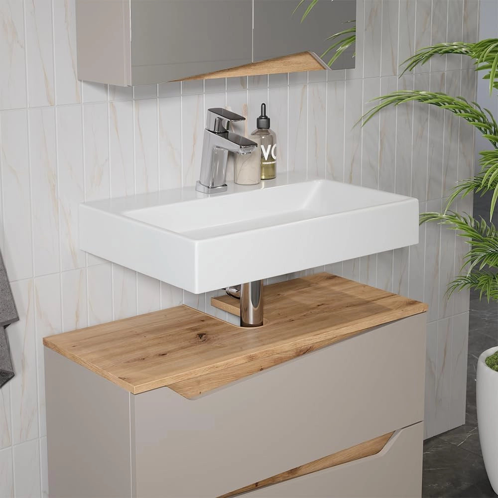 Mobile sottolavabo per bagno Marelle, Grigio, 80 x 57.5 cm con 2 cassetti, adatto per l'installazione sotto lavabi standard