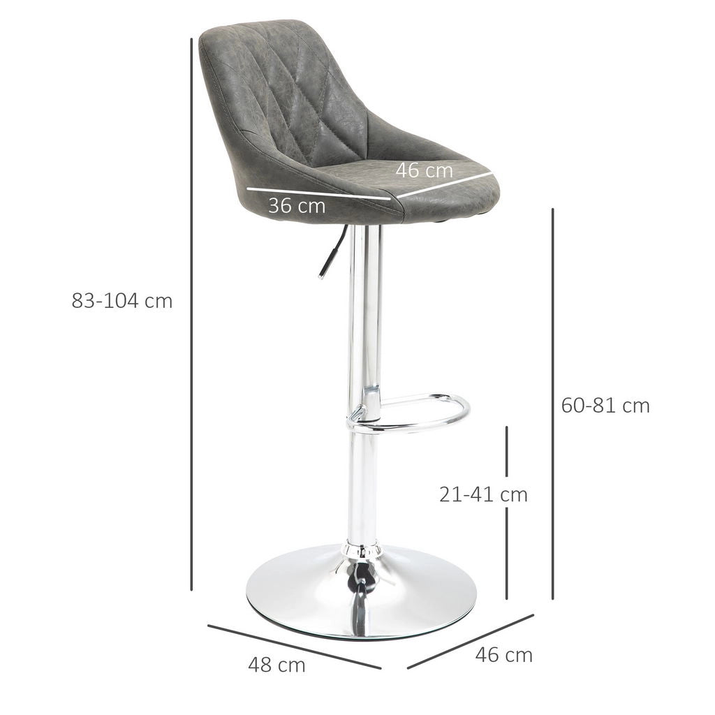 SET 2 SGABELLI DA BAR CON SCHIENALE E ALTEZZA REGOLABILE INDUSTRIAL GRIGIO SCURO