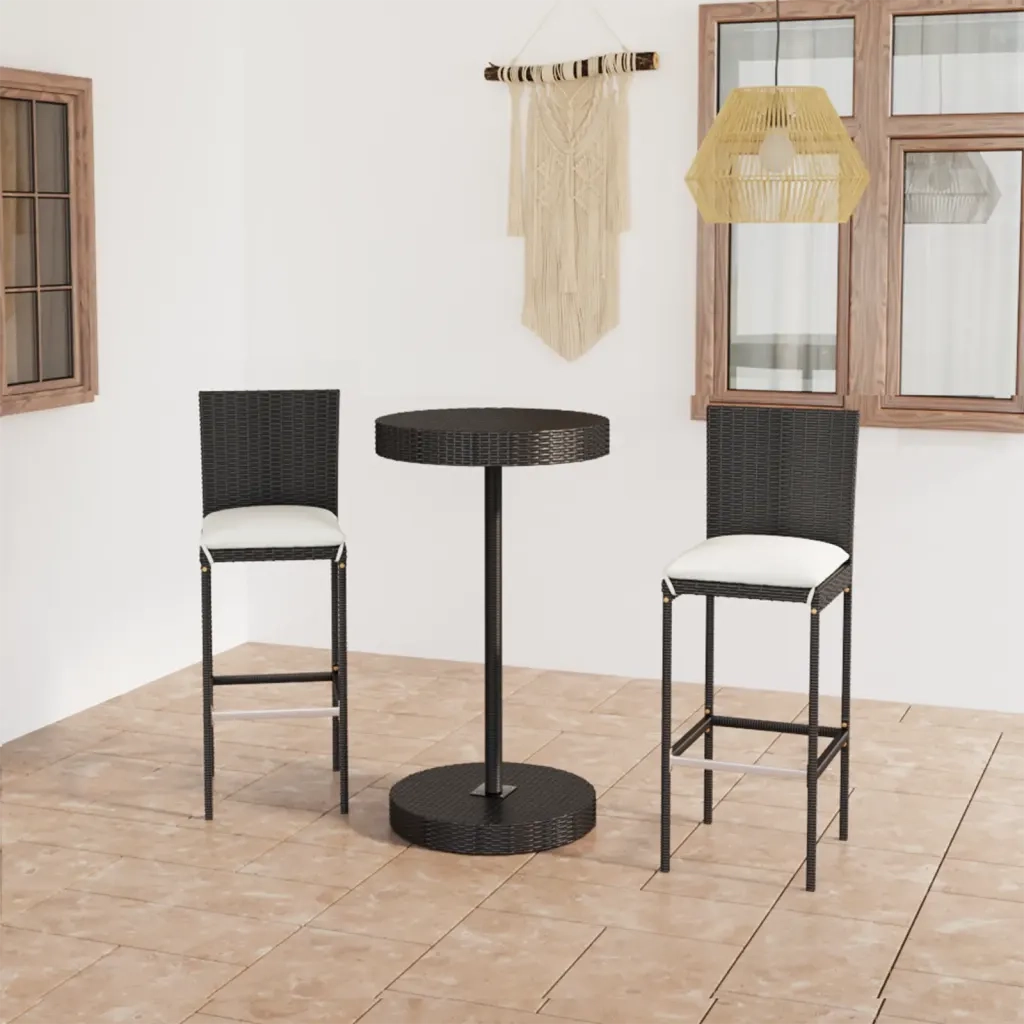 Set Bar da Giardino 3 pz con Cuscini Polyrattan Nero 3064764