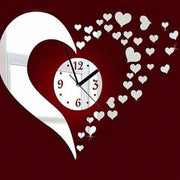 Trade Shop - Orologio Da Parete 3d Moderno A Specchio Analogico Adesivo Con Decorazione Cuore -