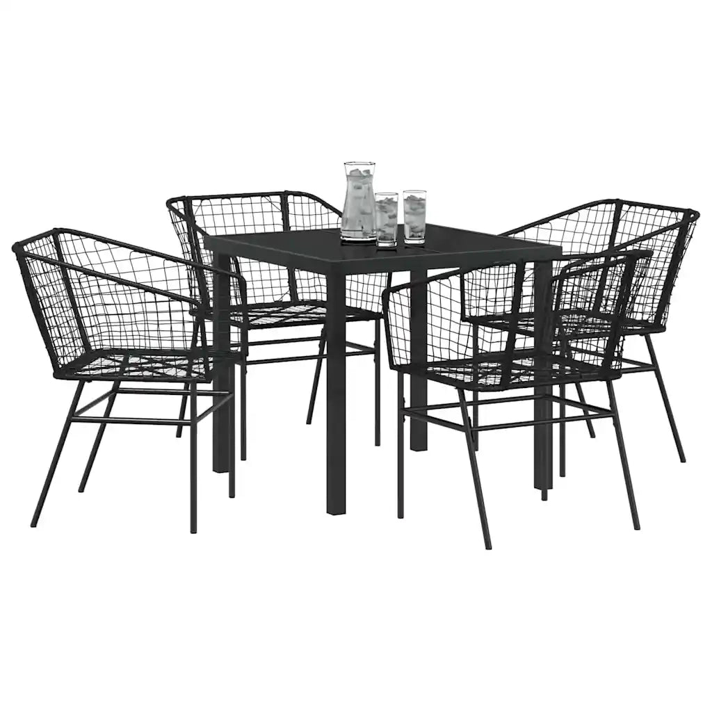 Set da Pranzo per Giardino 5 pcs Nero polyrattan 3380891