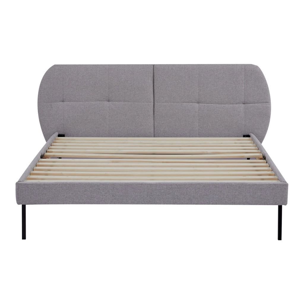 Letto Francese Porvoo con Testiera e Materasso 140x200 cm Rivestimento in Tessuto - Grigio [en.casa]
